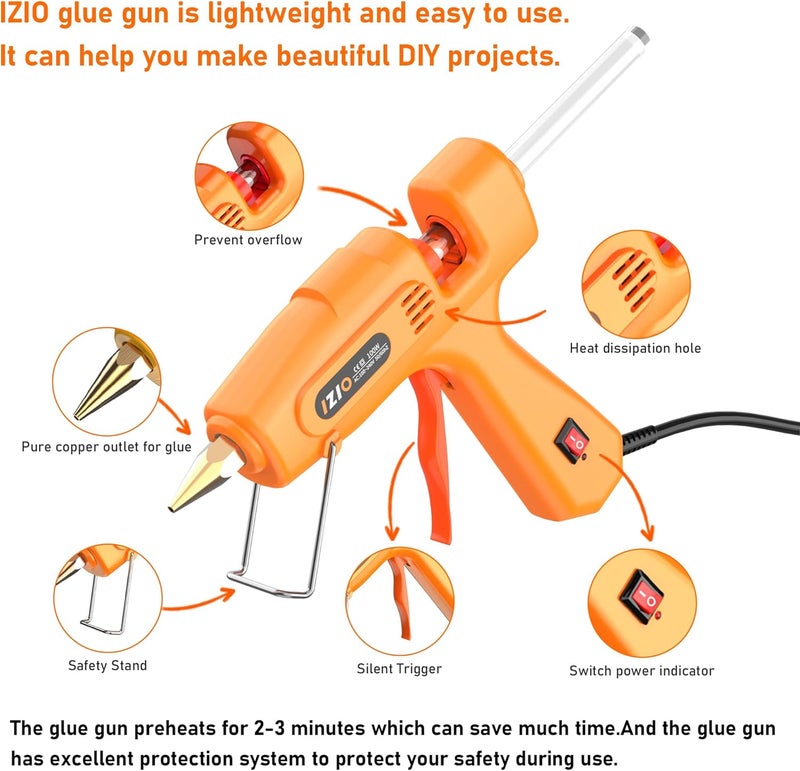 iZiO Hot glue gun and sticks set with 21 glue sticks (7/16")& storage pouch, ideal for bonding wood, fabric, plastic, diy projects, home repairs,handmade crafts，photo frames, diy fairy gardens,orange - Image 5